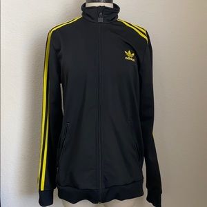Adidas Yellow striped zip-up hoodie